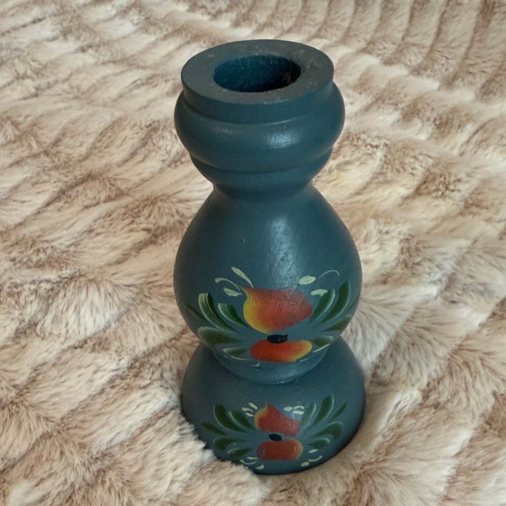 Vintage Hand Painted Blue Norwegian Rosemaling Kitchen Accent Set - Picture 4 of 5